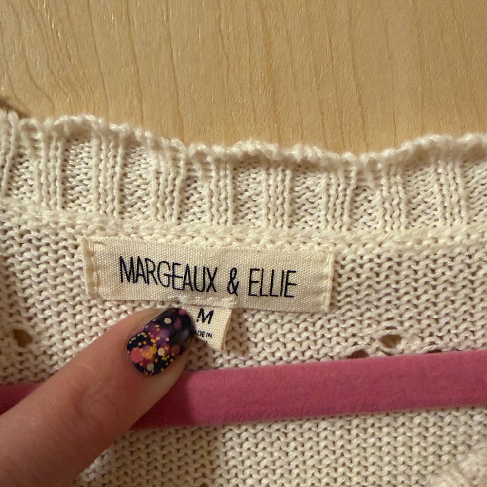 Cream Eyelet Ruffle Knit Top - Picture 3 of 4